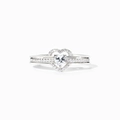 S925 sterling silver heart-shaped layered ring set with sparkling zircon crystals - US Size 5 / White Gold