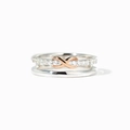 Anillo de doble capa de plata S925 con símbolo de infinito y pavé de circonitas brillantes - Talla US 6 / Oro Blanco
