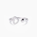 Offener Herzring aus S925 Sterlingsilber mit funkelnder Zirkonia-Pflasterfassung - US Größe 7 Offen (Verstellbar) / Weißgold
