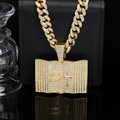 Collana hip hop placcata oro con ciondolo bibbia con strass e catena cubana - 6.5*6cm / Solo Ciondolo in Oro Con Cristalli Bianchi