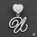 Pendente con lettera U corsiva con strass scintillanti e fibbia a cuore argentata - Solo Ciondolo Con Lettera / Argento Lettera Corsiva U