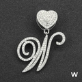 Collana hip hop con chiusura a cuore, pendente lettera W argento e strass trasparenti - Solo Ciondolo Con Lettera / Argento Lettera Corsiva W