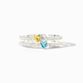 Bague en argent sterling S925 avec double pierre de naissance cœur jaune et bleue - Taille US 6 / Or Blanc