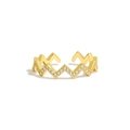 Detailed view of gold wave-shaped ring featuring sparkling cubic zirconia pave setting - US Size 8 Adjustable Open Band / Gold
