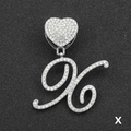Collana hip hop argentata con pendente lettera X e chiusura a cuore con strass - Solo Ciondolo Con Lettera / Argento Lettera Corsiva X