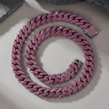 Cadena Cuban Link rosa de 14mm con diamantes brillantes para estilo hip hop - Pulsera 20CM / Color gunmetal