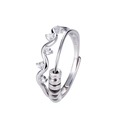 S925 Sterling Silver Wavy Fidget Ring with Zirconia and Sliding Beads for Women - US Size 8 Adjustable Open Band / White Gold