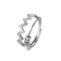 S925 Sterling Silber Ring mit beweglichen Perlen und funkelnden Zirkonia Steinen - US-Größe 8 Verstellbarer Offener Ring / Weißgold