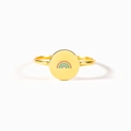 Goldener S925 Sterlingsilber Ring mit buntem Emaille-Regenbogen auf runder Platte - US-Größe 6 / Gold