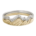 Detailed view of layered S925 silver and gold mountain rings with cubic zirconia - US Size 5 / Gold Mountain Stackable Style
