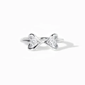Detailed view of sterling silver open ring featuring double heart design with cubic zirconia - White Gold