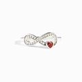 Anillo infinito de plata de ley S925 con diamantes brillantes y gema roja en forma de corazón - Talla US 6 / Oro Blanco
