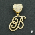Collana cuore hip hop con pendente lettera B in finitura dorata e strass luminosi - Solo Ciondolo Con Lettera / Oro Lettera Corsiva B