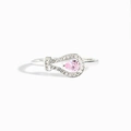 Elegant S925 sterling silver ring with a pear-cut pink gemstone and pavé diamonds - US Size 6 / White Gold