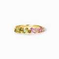 Minimalistischer S925 Silberring mit bunten Markise-Edelsteinen auf goldenem Band - US-Größe 6 / Gold