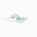 Minimalistische s925 zilveren ring met blauwe ovale edelsteen en sprankelend bladontwerp - US Maat 6 / Witgoud