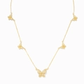 Collar elegante de plata S925 oro 18K con cinco mariposas y circonitas micropavimentadas - Plata 925 (40+5cm) / Dorado