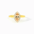 Anello s925 con gemma marquise champagne e incastonatura halo su fascia dorata - Taglia US 6 / Oro
