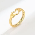 S925 Sterling Silber Goldener offener Ring mit Herzform und graviertem Liebesgruß - US Größe 7 Offen (Verstellbar) / Gold