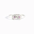 Anillo infinito de plata esterlina S925 con dos piedras de corazón rosa y circonitas - Talla US 6 / Circonita Púrpura