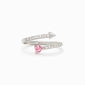S925 Sterling Silber Pfeil Ring mit rosa Herzstein und funkelnden Pavé-Verzierungen - US-Größe 7 (Einstellbar) / Weißgold