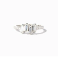 S925 sterling zilveren ring met vier emerald geslepen zirkonia en pave gezette band - US Maat 6 / Witgoud