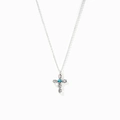 Collar de cruz de plata de ley S925 con textura de cuerda y piedra turquesa - Plata 925 (40+5cm) / Oro Blanco