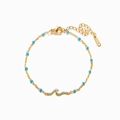 Elegante pulsera de cadena dorada con cuentas azul cielo y dije de ola de circón brillante - Plata 925 (15.5+4.5cm) / Dorado