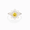 S925 Sterling Silber Herz Mandala Blume Ring mit einem hellgelben runden Edelstein - US 6 / Silber