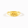 Anello sigillo minimalista in argento S925 con motivo a foglia d'ulivo inciso - Taglia US 6 / Oro