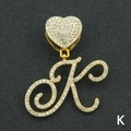 Ciondolo a cuore hip-hop dorato con strass luccicanti e design con lettera K alla moda - Solo Ciondolo Con Lettera / Oro Lettera Corsiva K
