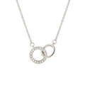 Elegante S925 sterling zilveren ketting met in elkaar grijpende dubbele cirkels en stenen - Witgoud / 40+5cm