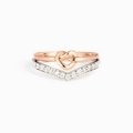 S925 silver stacking ring set featuring rose gold heart knot and V-shaped crystal band - US Size 6 / Two Colors