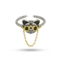 Creative S925 sterling silver cat ring with gold glasses and green gemstone eyes - Size 7 Adjustable (US Size) / Two Colors