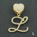 Ciondolo hip hop dorato a forma di cuore con lettera L e strass bianchi lucidi - Solo Ciondolo Con Lettera / Argento Lettera Corsiva L