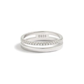 S925 sterling silver double-layer ring with sparkling cubic zirconia pavé and polished band - US Size 8 / White Gold