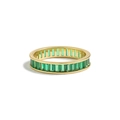 Vista macro dell'anello in oro con pietre verdi taglio baguette e incastonatura a canale - Oro (Zirconia Verde) / Taglia US 6