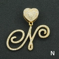 Pendente lettera N placcato oro con strass e chiusura a cuore collana hip hop - Solo Ciondolo Con Lettera / Oro Lettera Corsiva N
