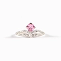 S925 sterling silver crown ring with pink princess cut stone and pear-shaped accents - US Size 6 / White Gold