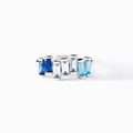 S925 sterling silver ring with seven baguette cut gradient blue stones for women - US Size 6 / White Gold