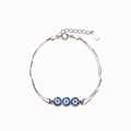 Bracciale Occhio del Diavolo in Argento S925 con tre ciondoli circolari pavé blu - Argento 925 (15.5+3.5cm) / Oro Bianco