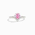 Elegant S925 sterling silver pear cut pink gemstone ring with halo diamond accents - US Size 6 / White Gold