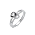 S925 zilveren ring met in elkaar grijpende zwarte en witte zirkoon dubbele harten - US Maat 6 / Witgoud