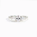 Klassieke S925 sterling zilveren ring met ovale middensteen en baguette zijaccenten - US Maat 6 / Witgoud