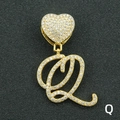 Collana dorata con ciondolo lettera Q con strass e chiusura a cuore in stile hip hop - Solo Ciondolo Con Lettera / Argento Lettera Corsiva Q