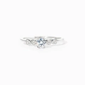 Anello in argento sterling S925 con zircone rotondo incastonato a sei griffe e dettagli a cuore - Taglia US 6 / Oro Bianco