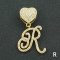 Collana cuore hip hop con pendente lettera R in cristallo ghiacciato dorato - Solo Ciondolo Con Lettera / Oro Lettera Corsiva R