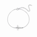 Minimalistisches S925 Sterlingsilber Kreuzarmband mit Zirkon-Pavé auf weißem Hintergrund - 925 Silber (16+4.cm) / Weißgold