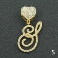 Collana a cuore dorata con pendente lettera S e strass luccicanti per donna - Solo Ciondolo Con Lettera / Oro Lettera Corsiva S