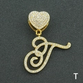Collana cuore hip hop placcata oro con ciondolo lettera T e strass per donna - Solo Ciondolo Con Lettera / Oro Lettera Corsiva T